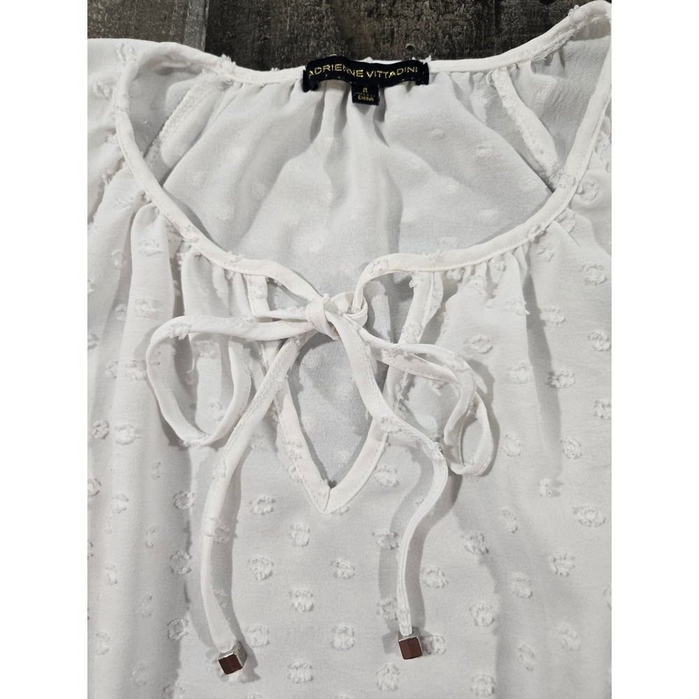 Adrienne Vittadini White Swiss Dot Crochet Lace Keyhole Tie Peasant Blouse Small - Picture 3 of 9